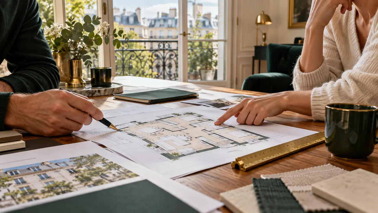 Étude d’un plan et de documents pour illustrer la préparation d’un achat immobilier.